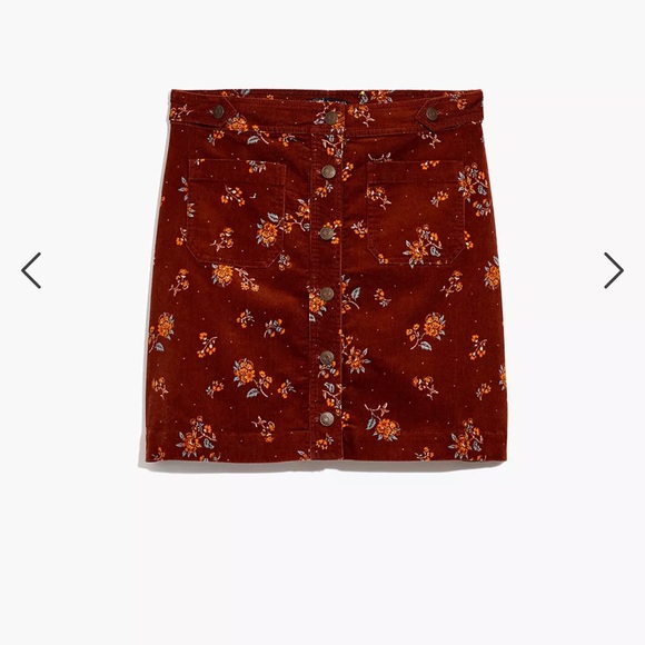 Madewell Corduroy A-Line Mini Skirt in Forest Floral Patch Pocket size 16 - Picture 7 of 8